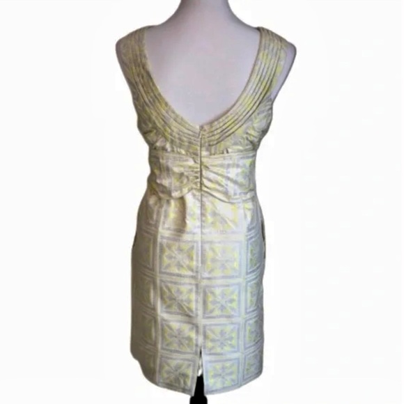 NWT! Eccoici Yellow Jacquard Sheath Dress w Waist Tie Retro Mod Party Dress - 6 - Picture 3 of 11